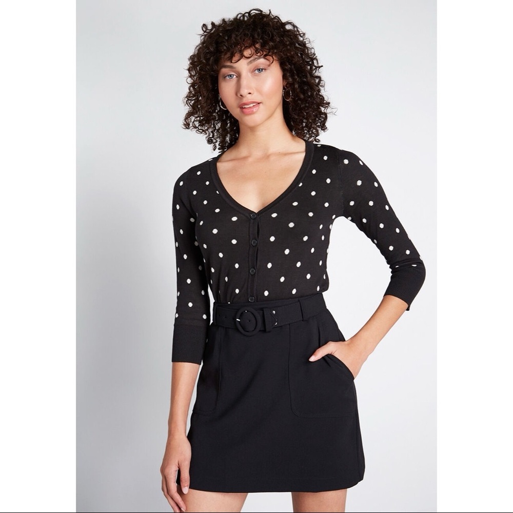 Modcloth Charm School 3/4 Sleeve Dot Cardigan